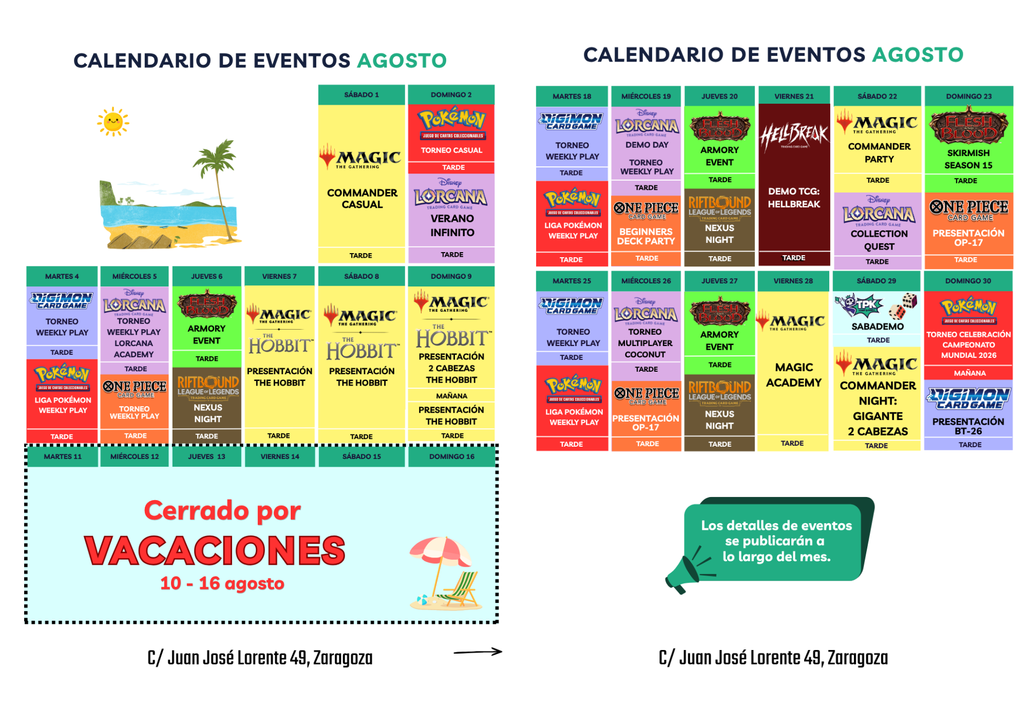 Calendario de eventos del mes en TPK
